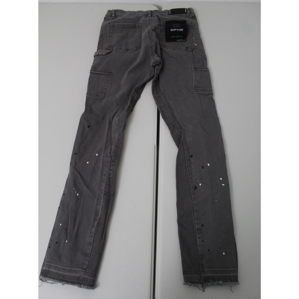 EPTM Mens Paint Splatter Carpenter Pants Charcoal Grey Frayed Hem Size M 32